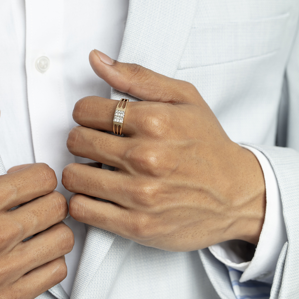 Minimalist Vibes Gold & Diamond Ring for Men,,hi-res image number null