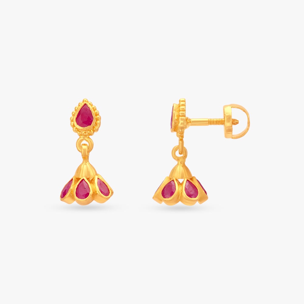Crimson Bloom Gold Jhumka Earrings,,hi-res image number null