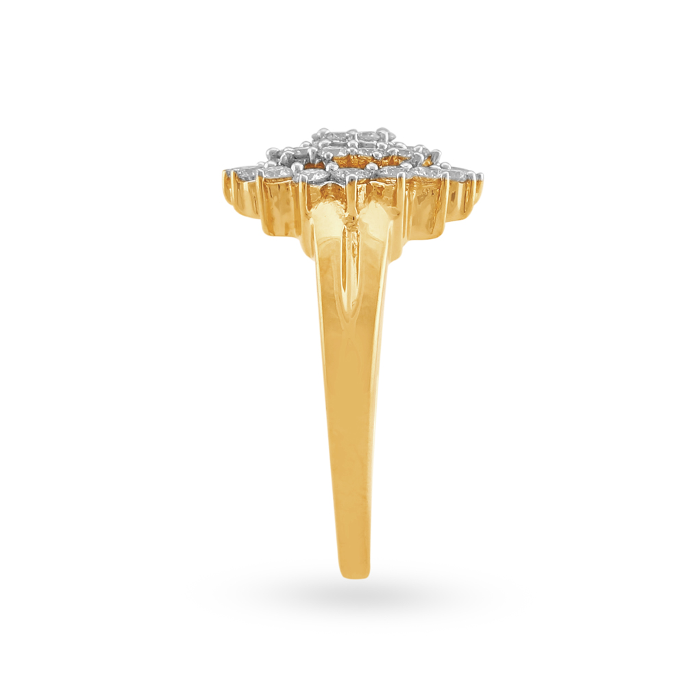 Alluring 18 Karat Yellow Gold And Diamond Floral Finger Ring