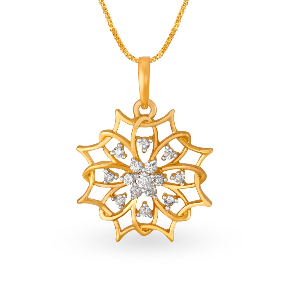 Entrancing 18 Karat Yellow Gold And Diamond Floral Pendant