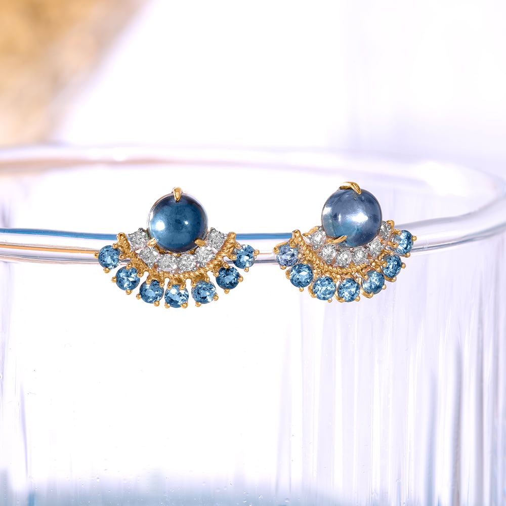 Bubbly Bliss 14KT Diamond & London Blue Topaz Stud Earrings,,hi-res image number null