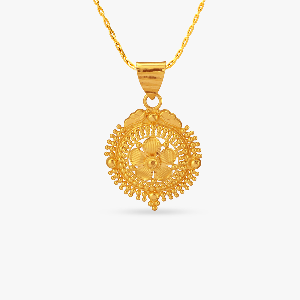 Floral Harmony Gold Pendant and Earrings set,,hi-res image number null
