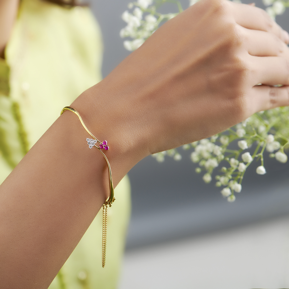 Floral Ruby and Diamond Gold Bangle,,hi-res image number null