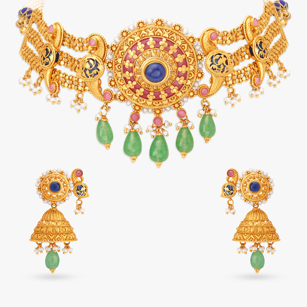 Mirroring Opulence Necklace Set with Chandak Flowers,,hi-res image number null
