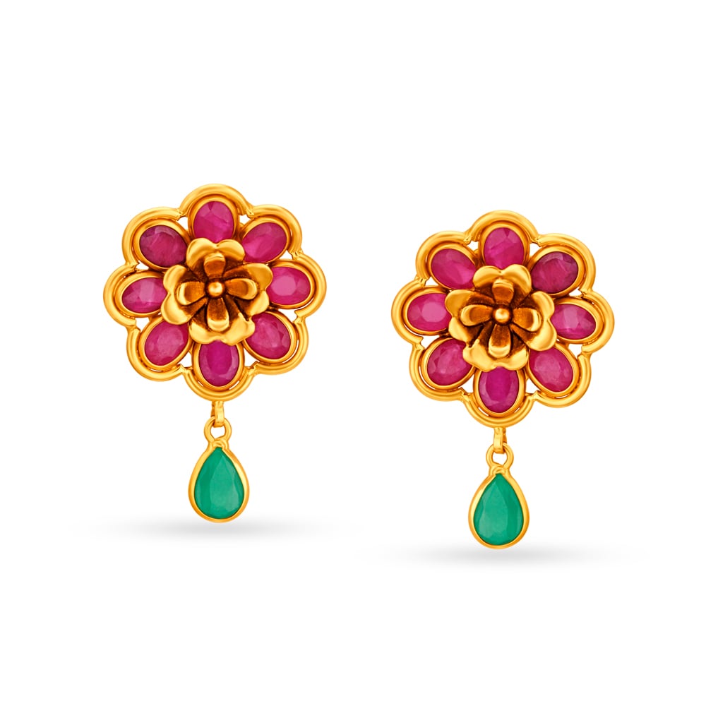 Enchanted Meadow Ruby and Emerald Drop Earrings