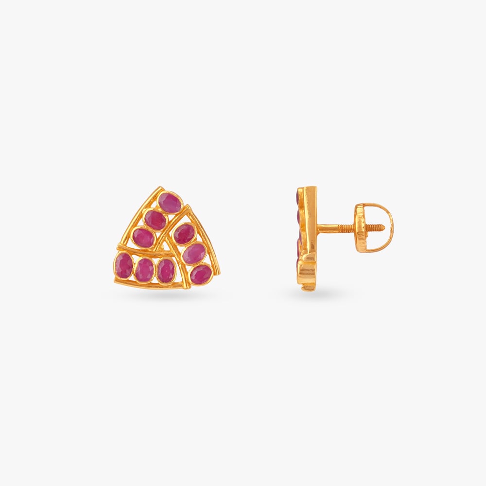 Crimson Triangle Stud Earrings,,hi-res image number null