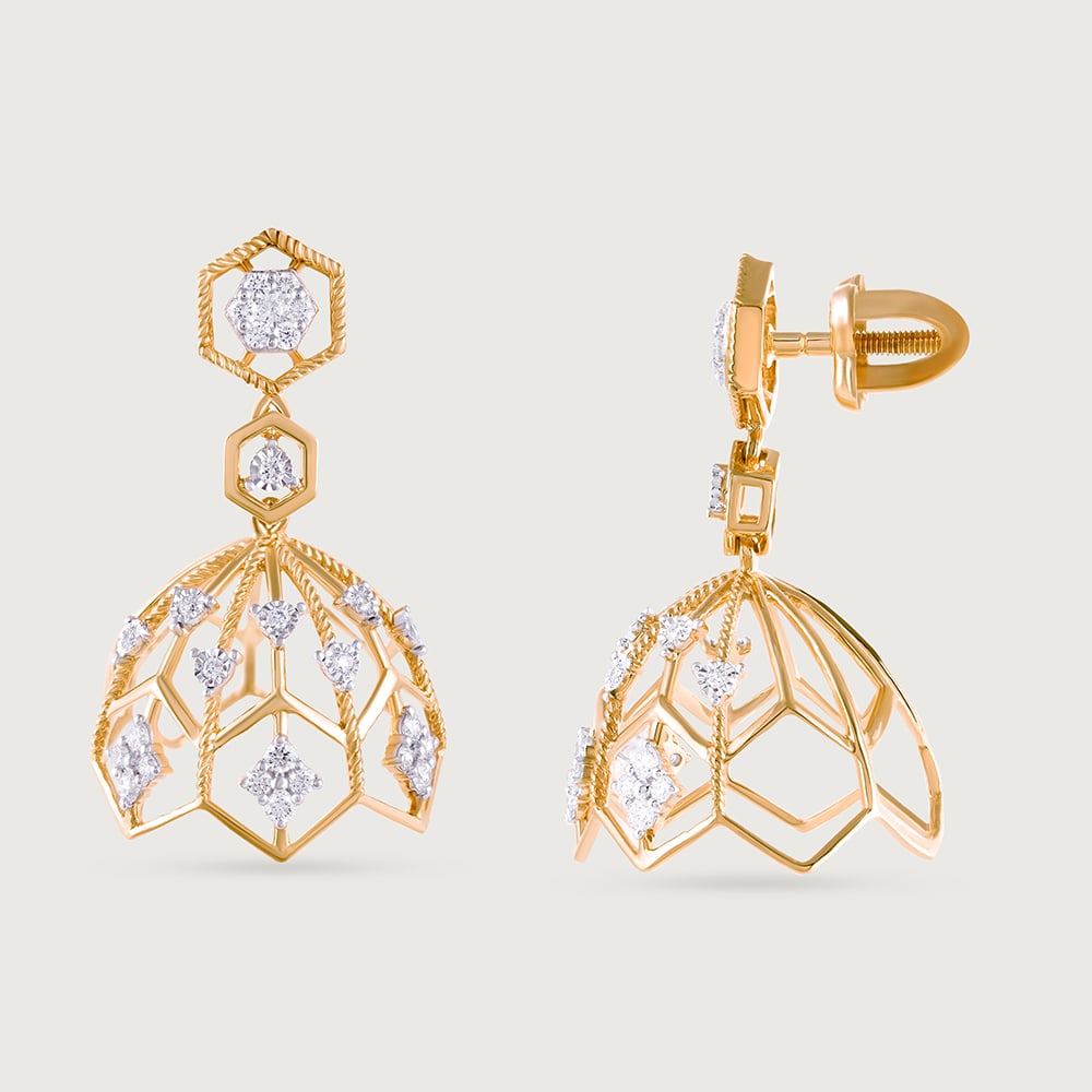 Lippan Grandeur Gold & Diamond Jhumka,,hi-res image number null