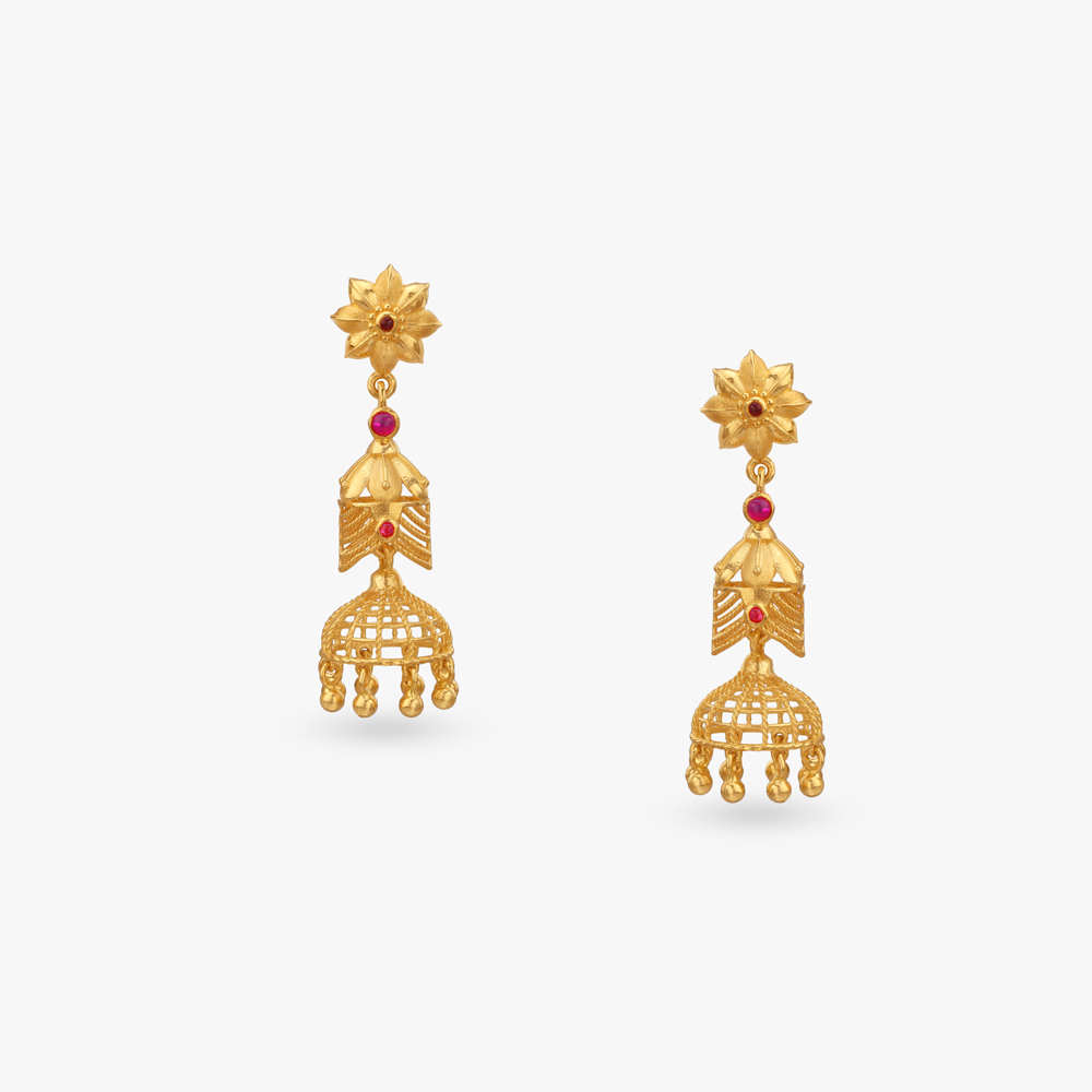 Radiant Blossom Gold Jhumka Earrings,,hi-res image number null