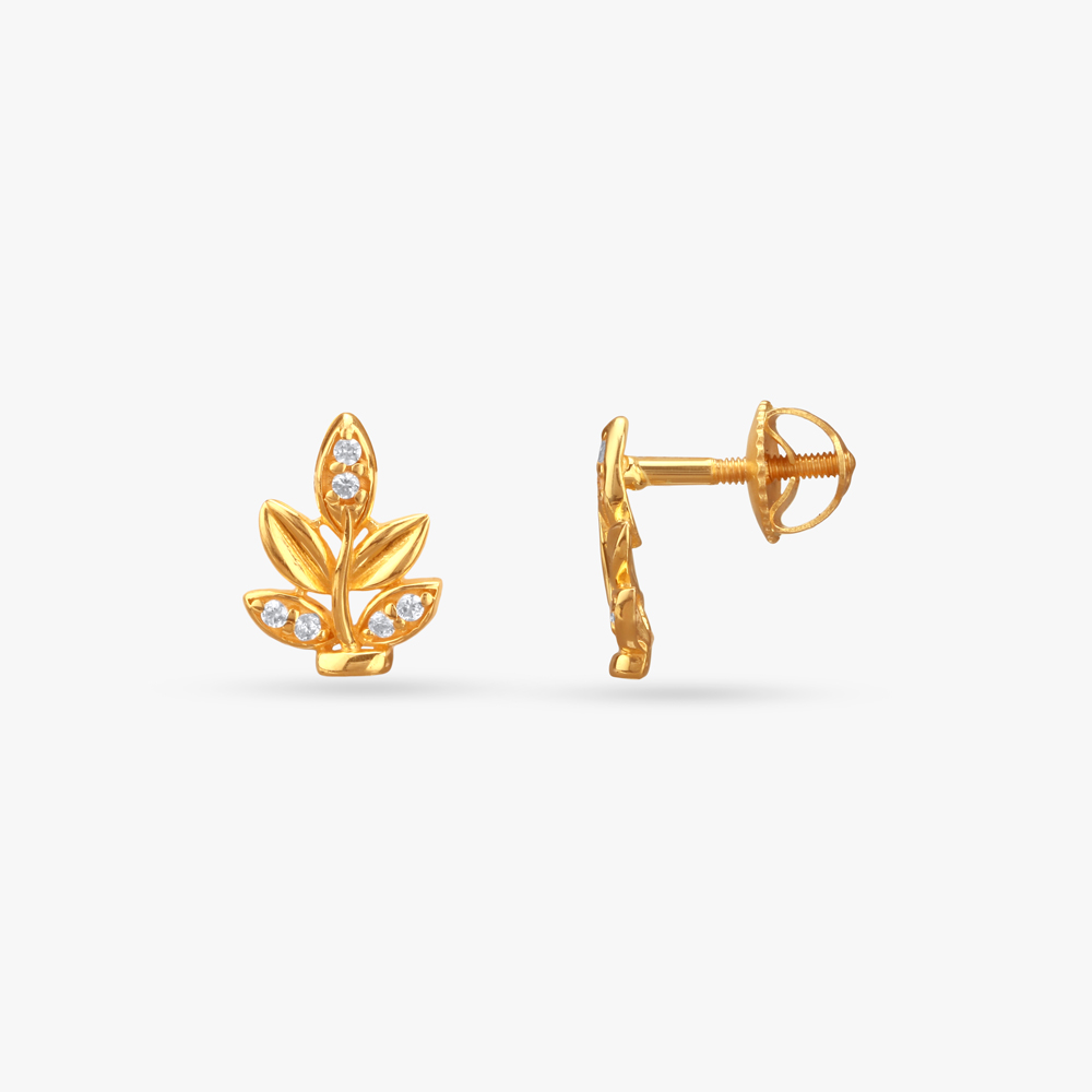 

Sparkling Leaflet Gold Stud Earrings