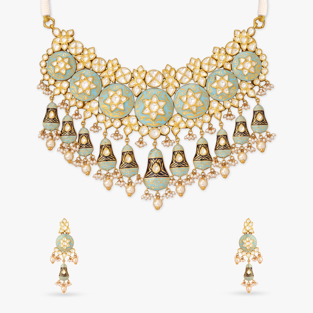 Azure Floral Gold Necklace Set,,hi-res image number null