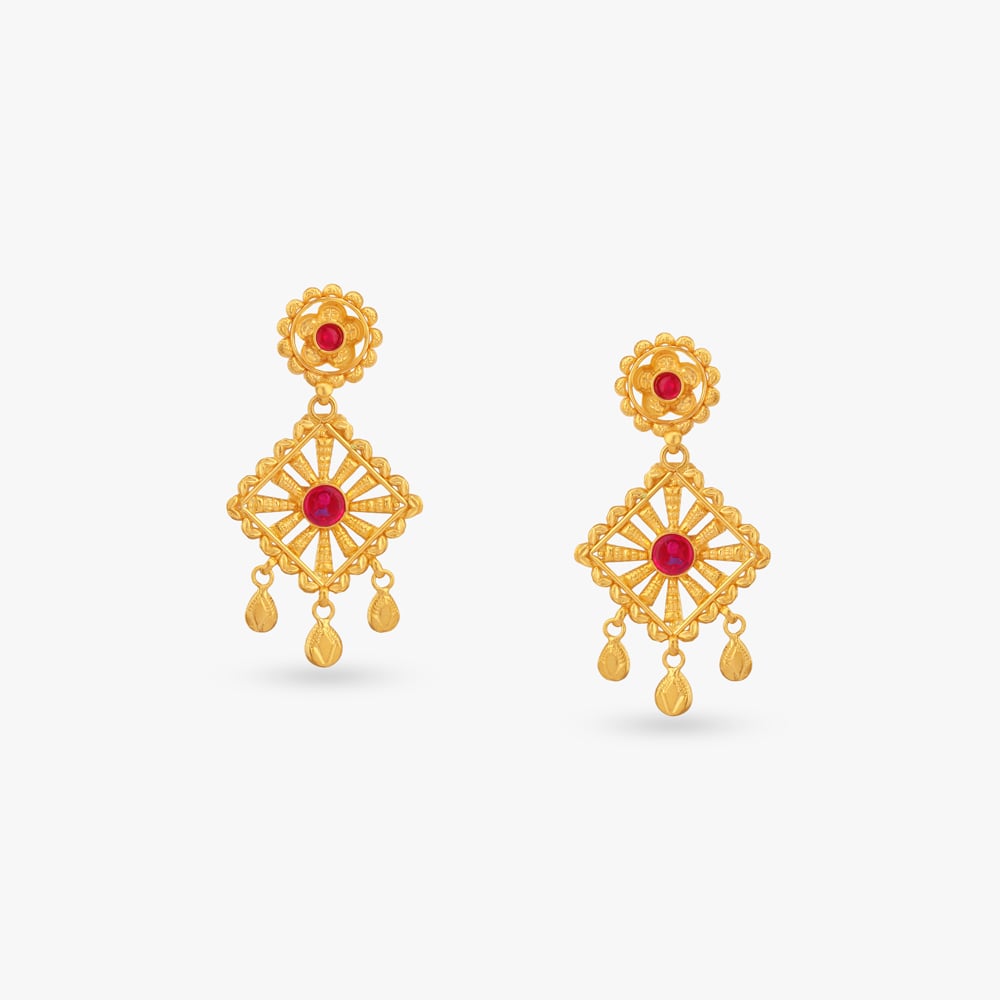 

Scarlet Glow Gold Drop Earrings
