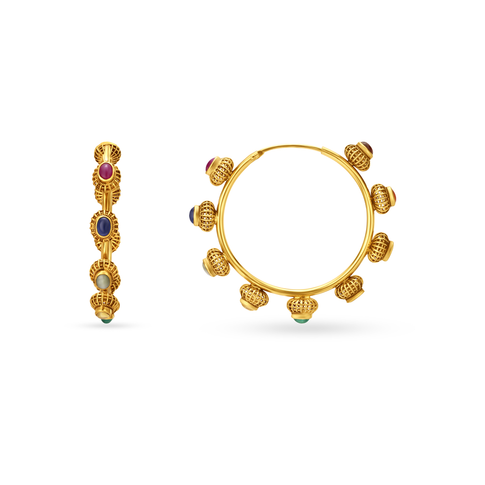 Serene Studded Gold Hoop Earrings,,hi-res image number null