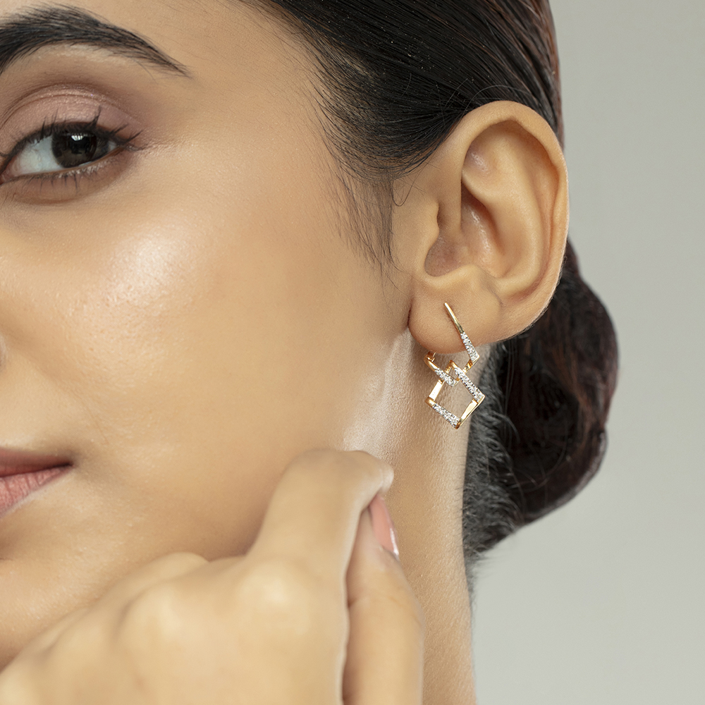 Geometric Glam Gold & Diamond Hoop Earrings,,hi-res image number null