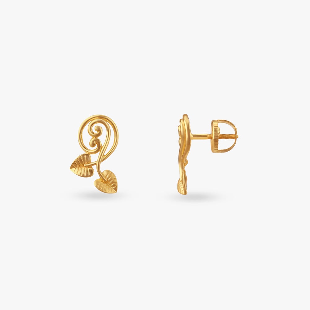 Leaflet Charm Gold Stud Earrings,,hi-res image number null