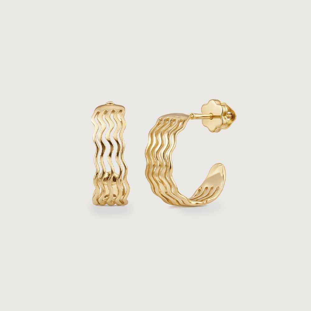 Wave Pattern Gold Hoop Earrings,,hi-res image number null