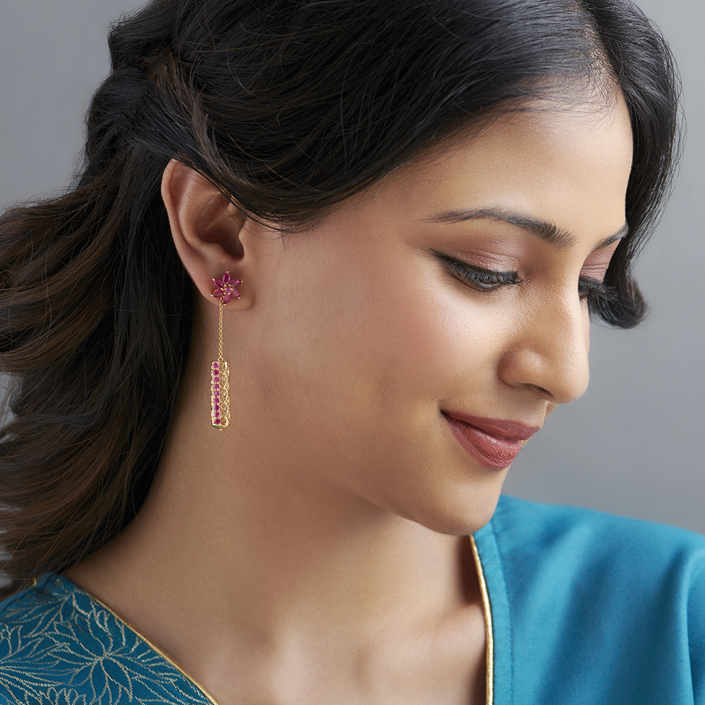 Ruby Flowers Drop Earrings,,hi-res image number null