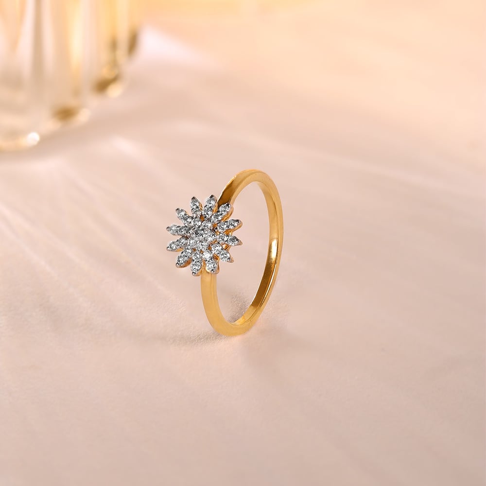 Floral Sparkle Gold & Diamond Finger Ring,,hi-res image number null