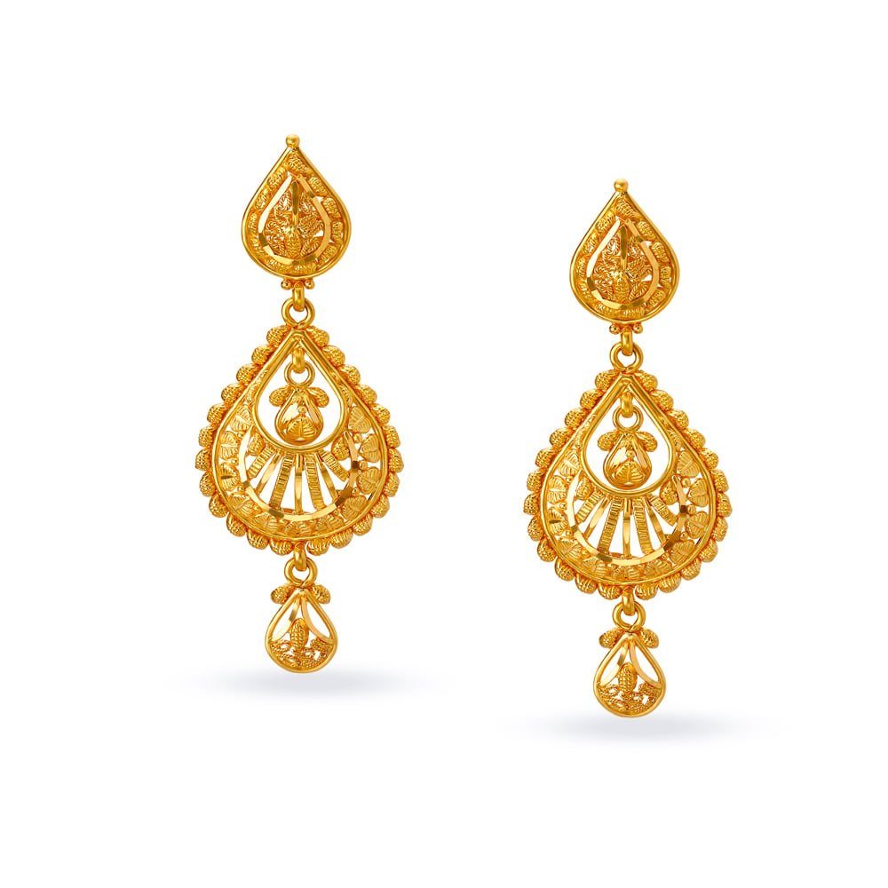 Captivating Floral Gold Drop Earrings,,hi-res image number null