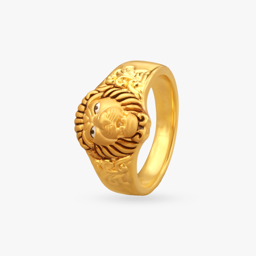 Lion Signet Gold Finger Ring for Men,,hi-res image number null