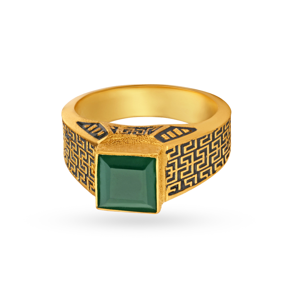 Royal Black Antique Gold Finger Ring for Men,,hi-res image number null