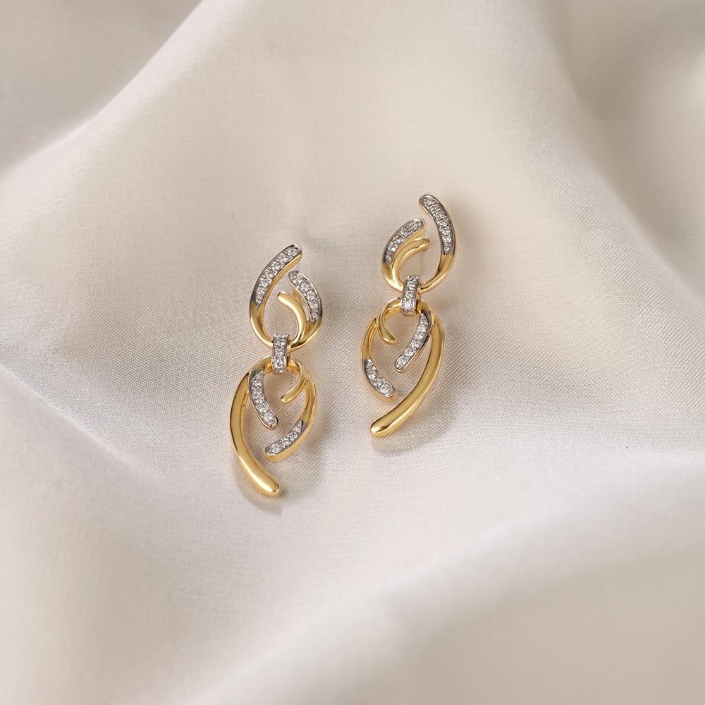 Allure Link 14 Kt Gold & Diamond Drop Earrings,,hi-res image number null