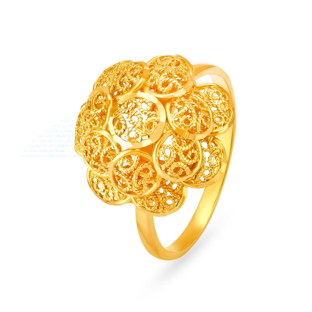 

Unique 22 Karat Yellow Gold Ring With Filigree Pattern