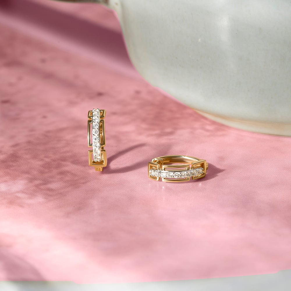Glam Bold Gold & Diamond Hoop Earrings,,hi-res image number null