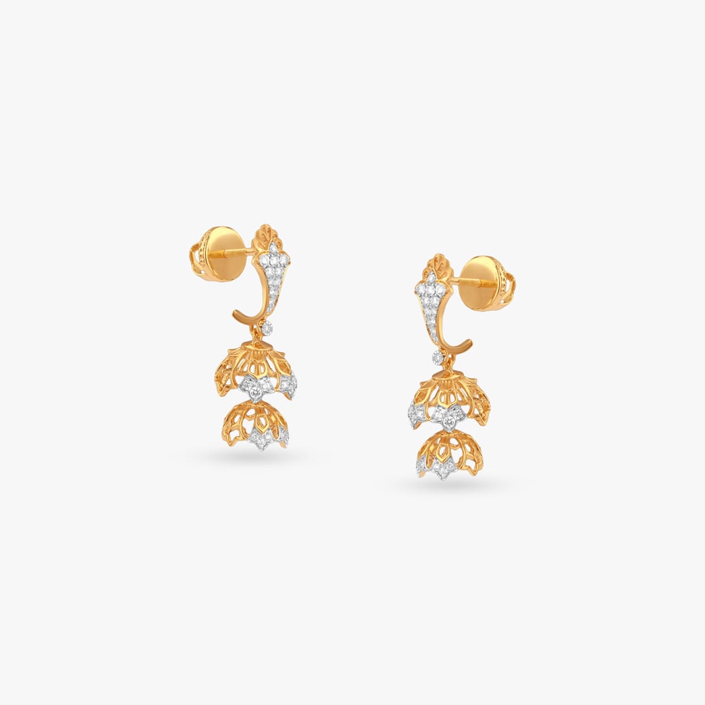 Tiered Diamond Floral Jhumka Earrings,,hi-res image number null
