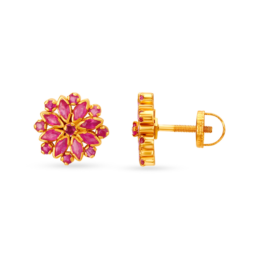 Resplendent Floral Ruby Stud Earrings,,hi-res image number null
