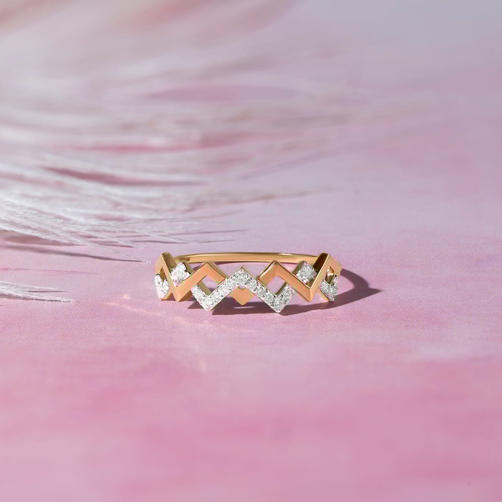 Zigzag Glimmer Gold & Diamond Finger Ring,,hi-res image number null