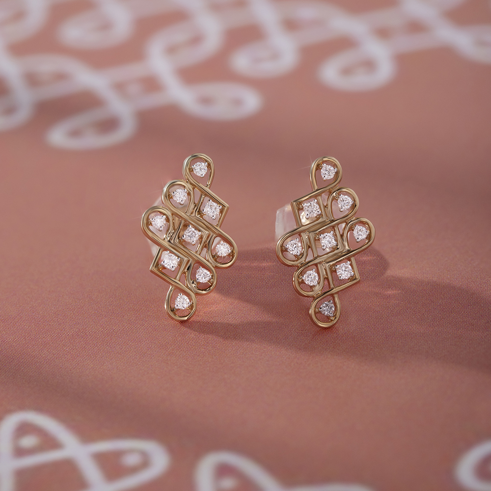 Kollam Wander Gold and Diamond Stud Earrings,,hi-res image number null
