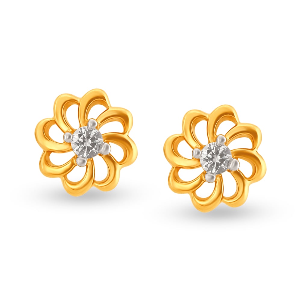Dazzling Floral Gold and Diamond Stud Earrings