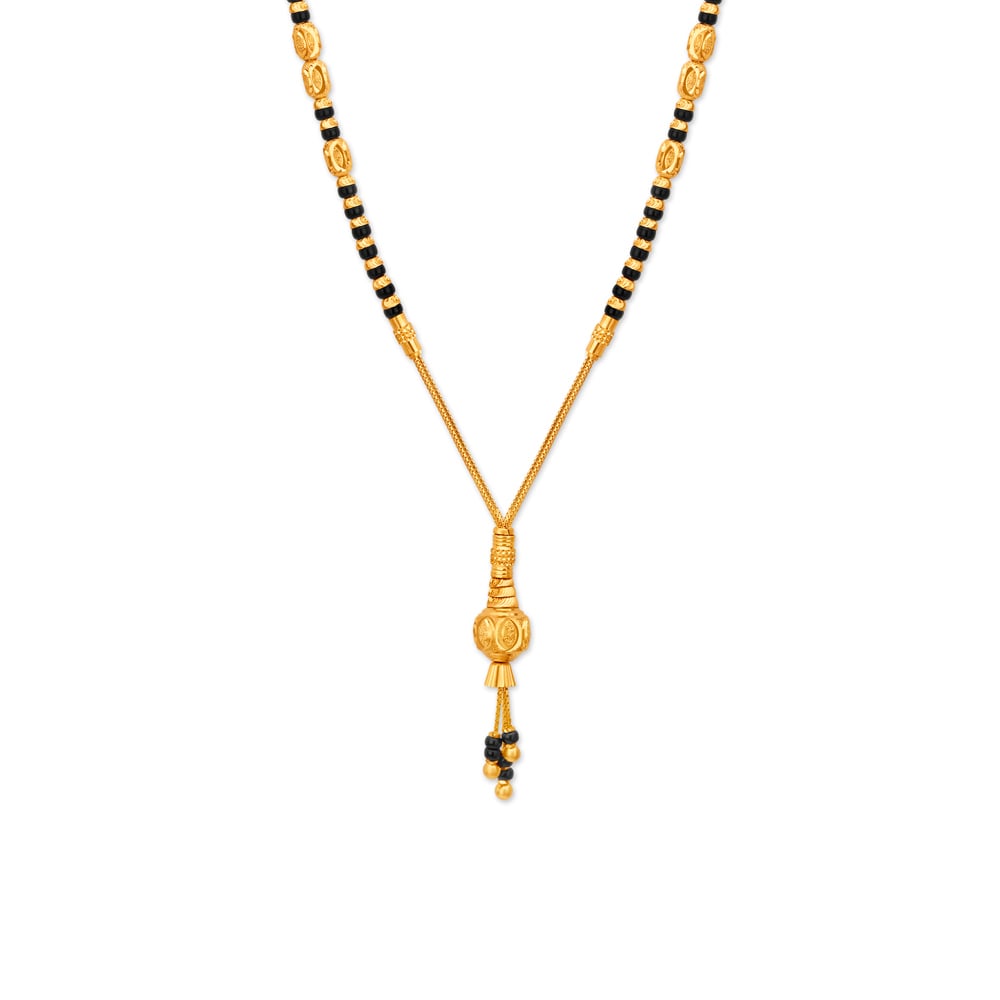 Dazzling Yellow Gold Carved Bead Mangalsutra,,hi-res image number null