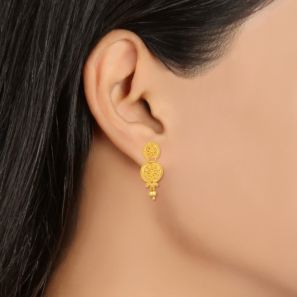 Lavish 22 Karat Gold Decorative Traditional Drop Earrings,,hi-res image number null