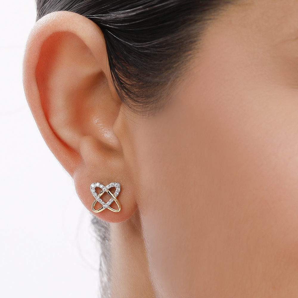 14KT Yellow Gold Entwined Hearts Diamond Stud Earrings,,hi-res image number null