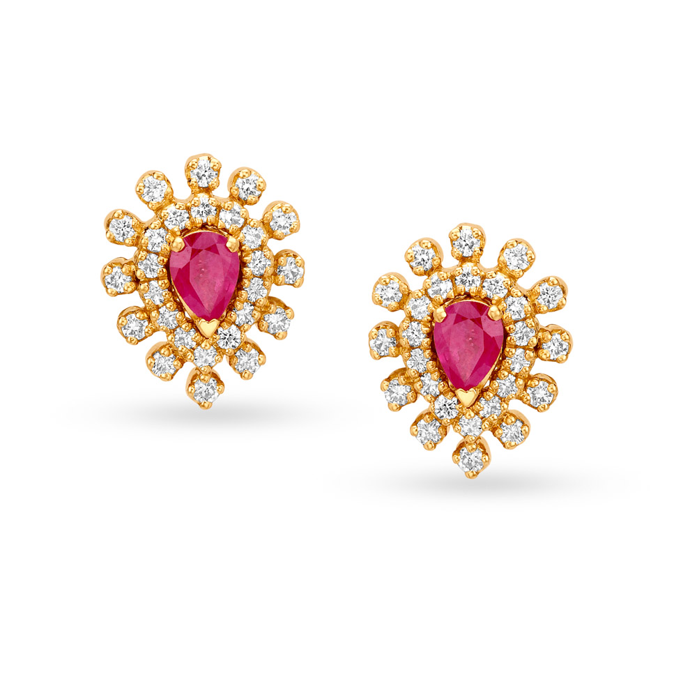 Dazzling Modular Diamond, Ruby and Emerald Stud Earrings