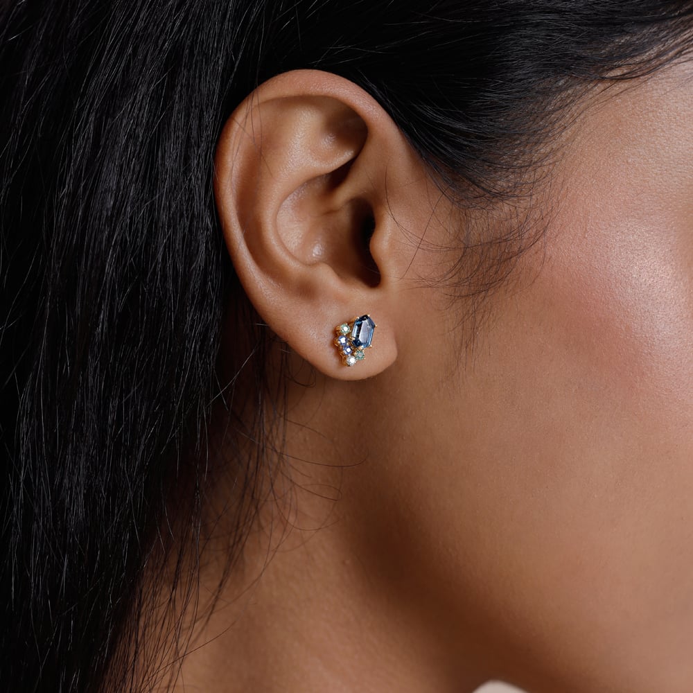 Blue Rhythm Gold Stud Earrings,,hi-res image number null