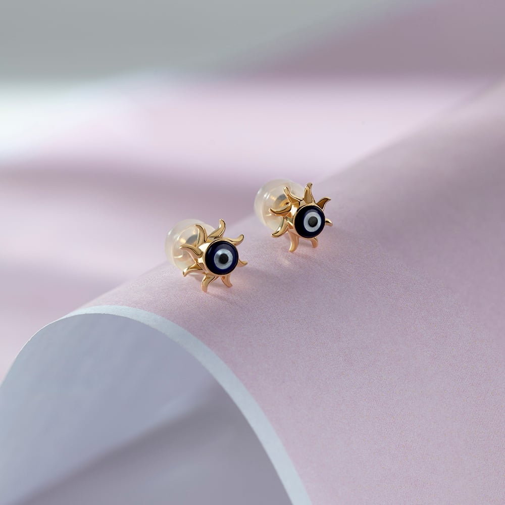 Sunburst Evil Eye Gold Stud Earrings,,hi-res image number null