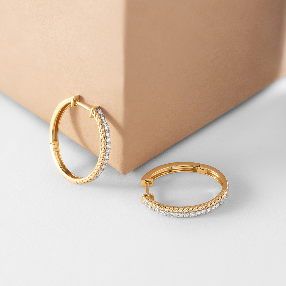 Sculpted Shine Gold & Diamond Hoop Earrings,,hi-res image number null