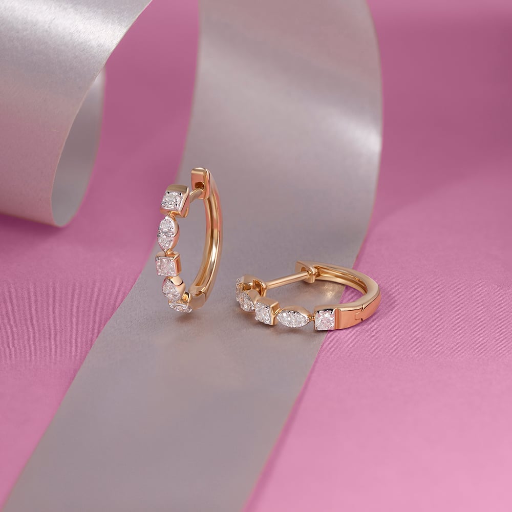 Classic Glam Gold & Diamond Hoop Earrings,,hi-res image number null
