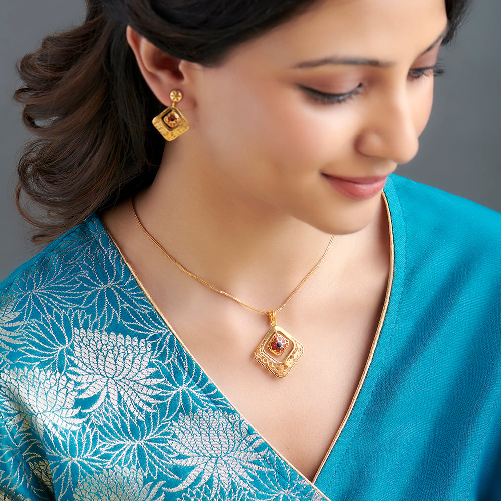 Geometric Pendant and Earrings Set,,hi-res image number null