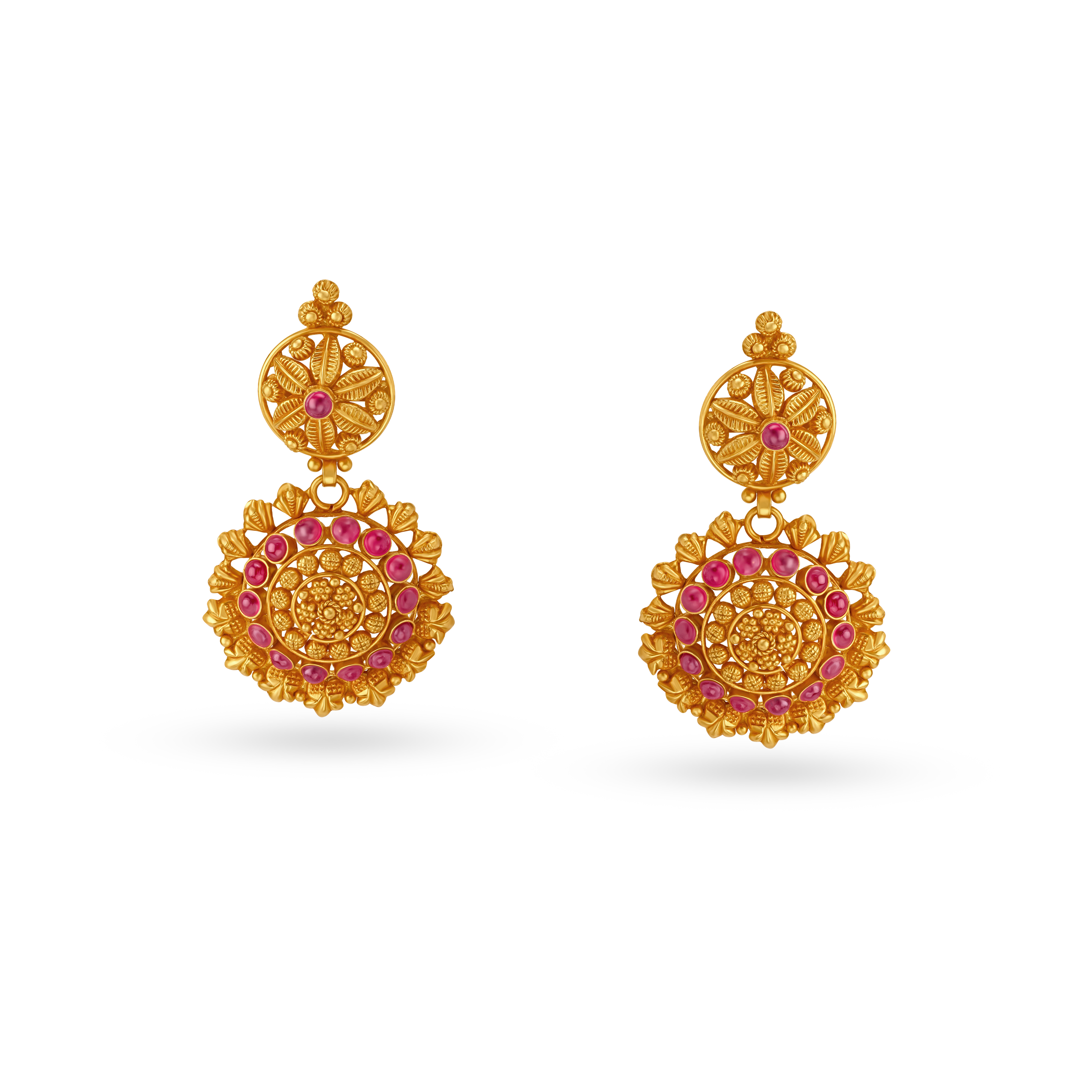 Magnificent Floral Motif Gold Drop Earrings,,hi-res image number null