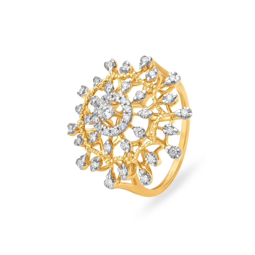 Regal Diamond Studded Gold Finger Ring,,hi-res image number null