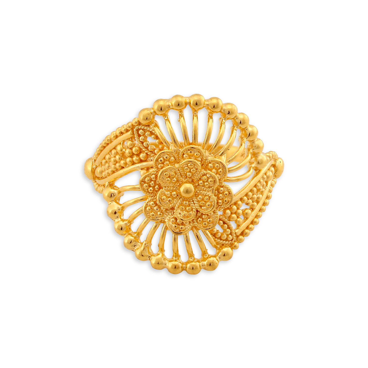 Artistic 22 Karat Yellow Gold Floral Ring,,hi-res image number null