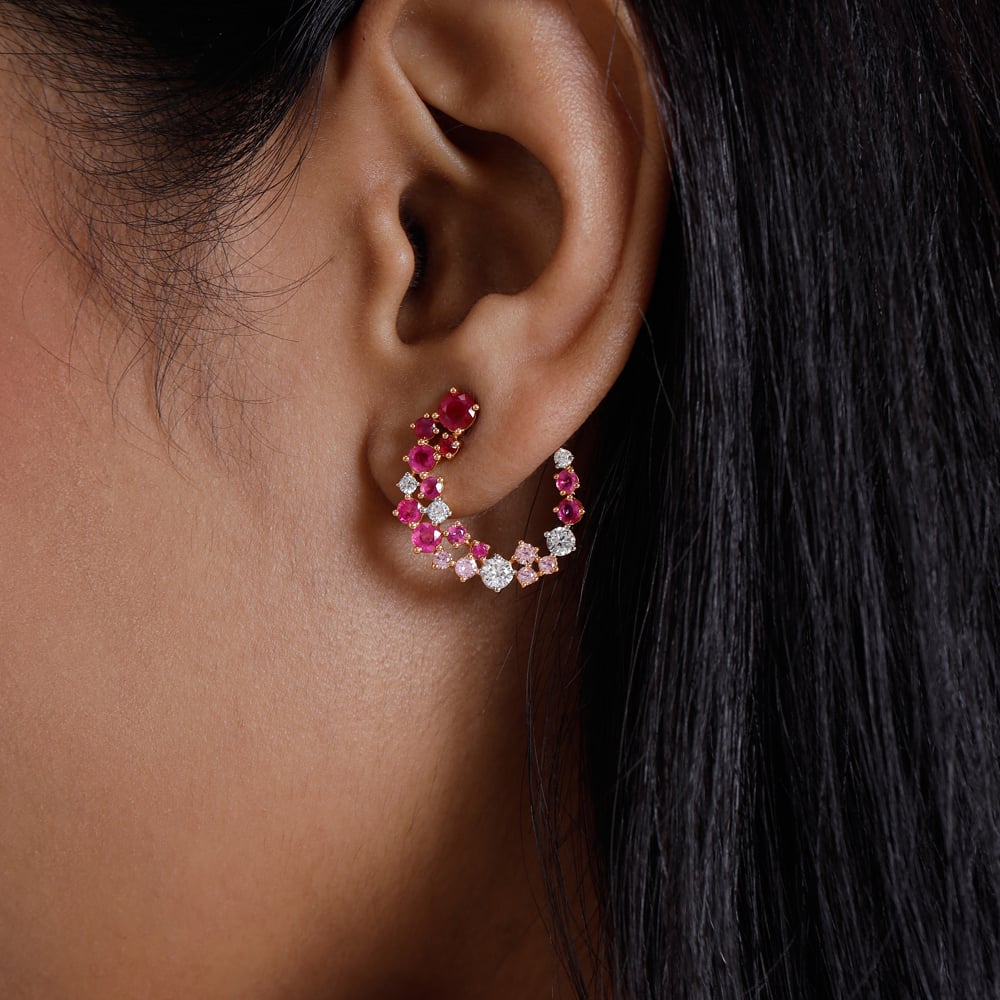 Radiant Graduated Sapphire and Ruby Stud Earrings,,hi-res image number null