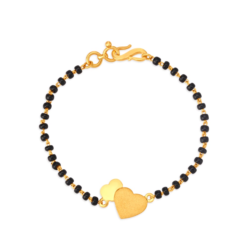 Kids Heart Pattern Gold Bracelet With Black Beads,,hi-res image number null