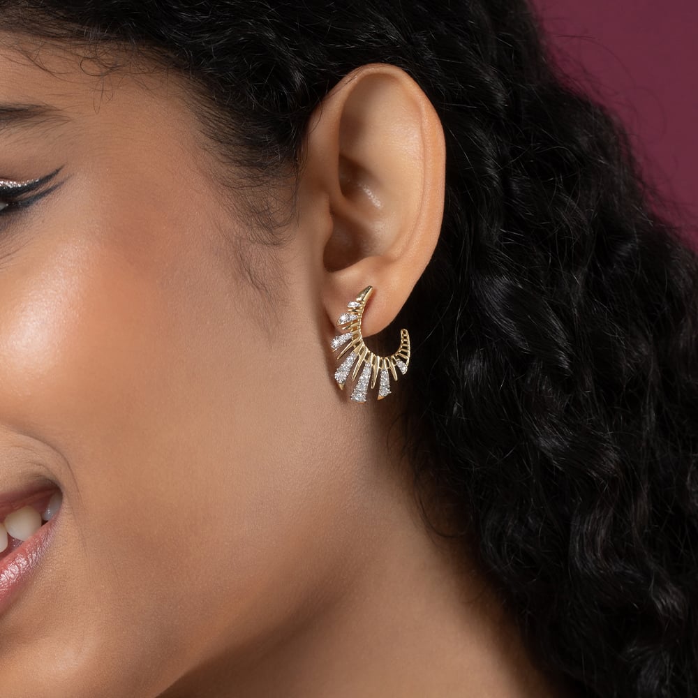 Laser Glam Gold & Diamond Stud Earrings,,hi-res image number null