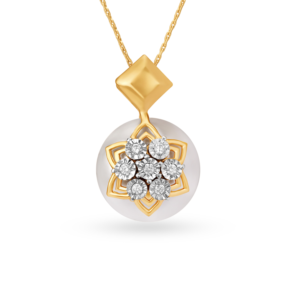 Stunning Floral Diamond Pendant in Yellow and White Gold