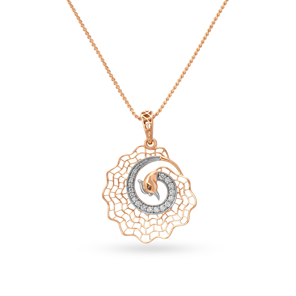 Peacock Inspired Rose Gold and Diamond Pendant