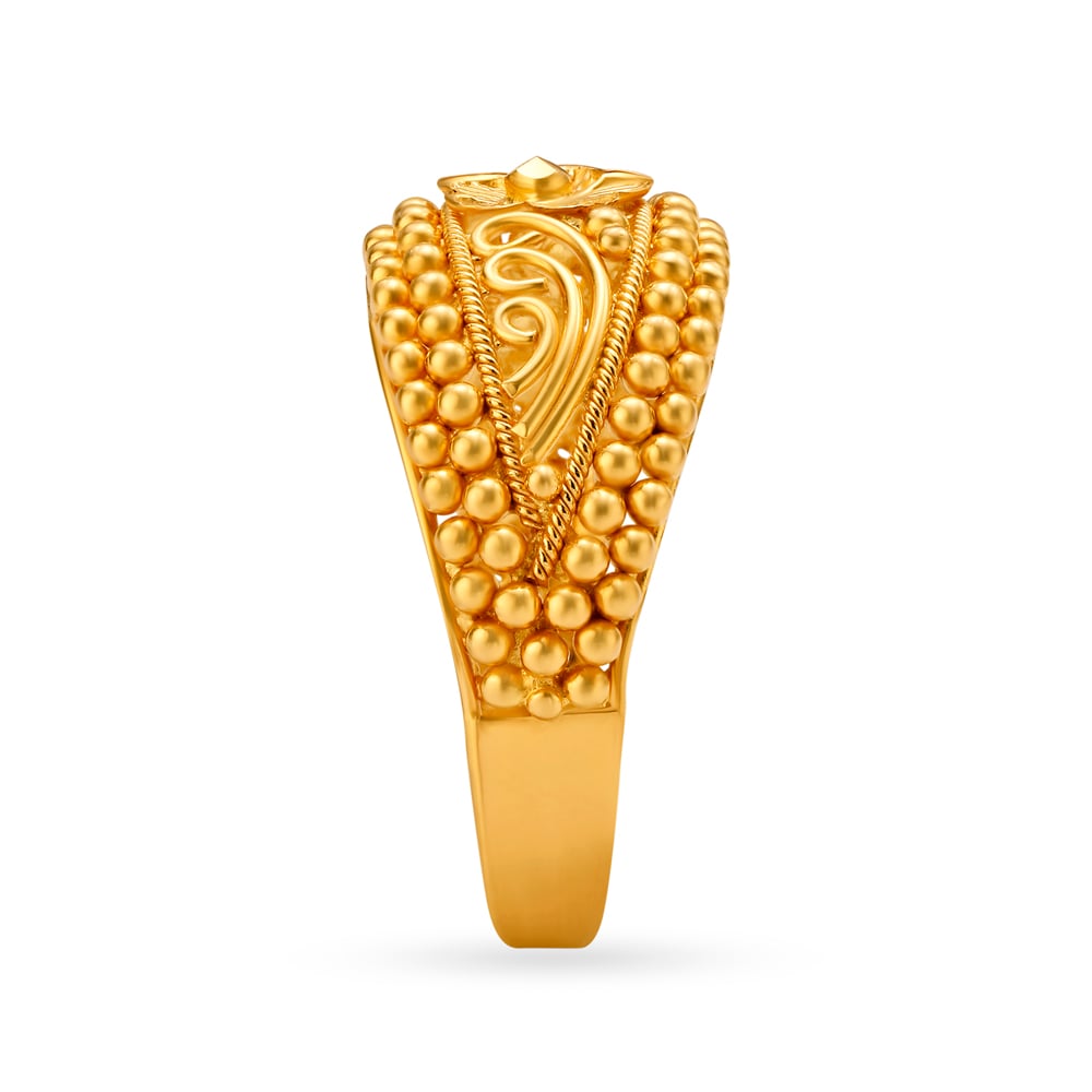 Exquisite Floral Gold Finger Ring with Rava Work,,hi-res image number null